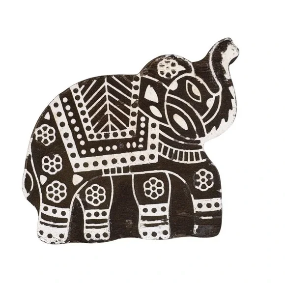 Hand Carved Wooden Elephant Wall Hook Coat Hanger Dark Brown White Decorative - Picture 2 of 6